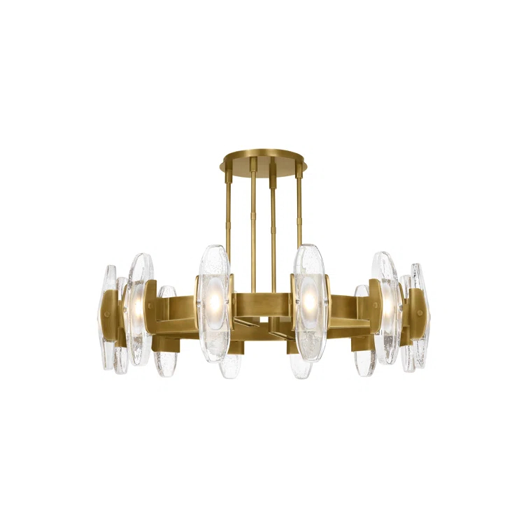 Wythe X-Large Industrial Brass LED Chandelier with Cast Glass