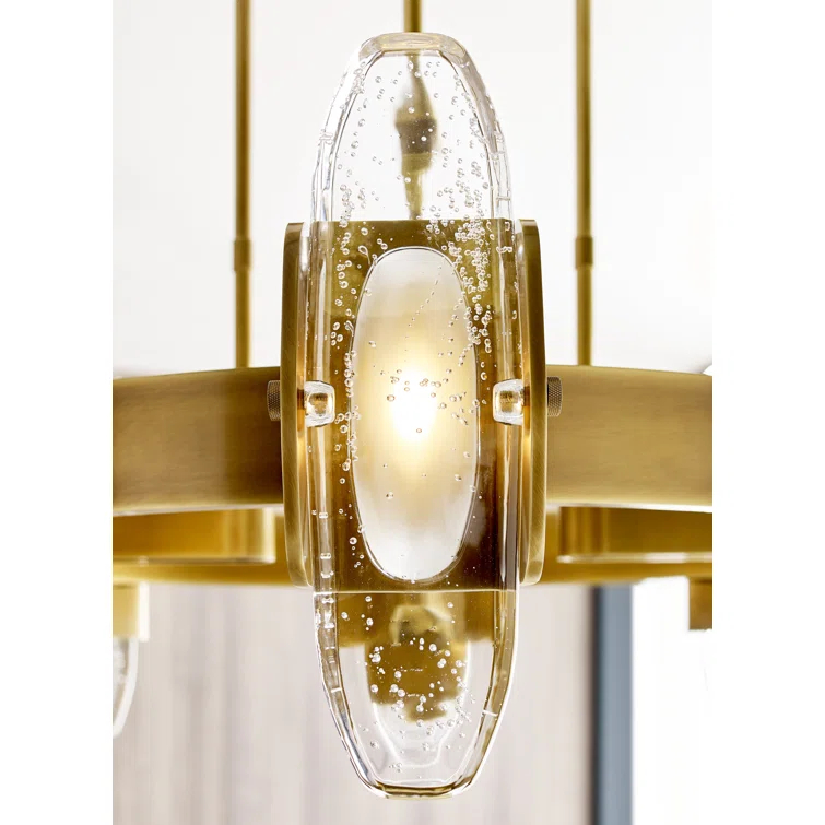 Wythe Large LED Chandelier in Plated Brass with Cast Glass