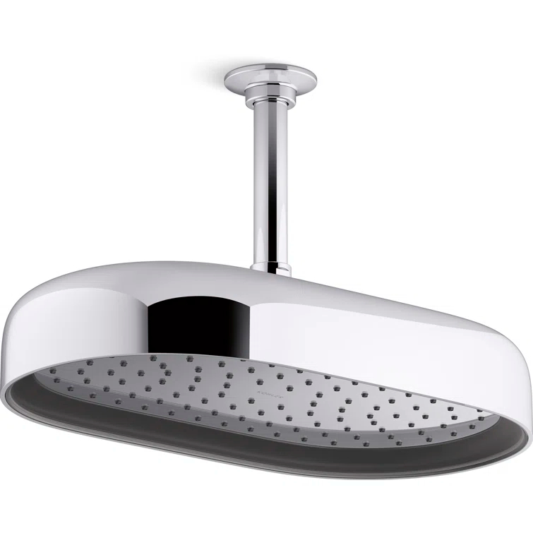 Statement 14" Single-Function Wall or Ceiling-Mount Round Rainhead, Oblong Rain Showerhead 2.5 GPM