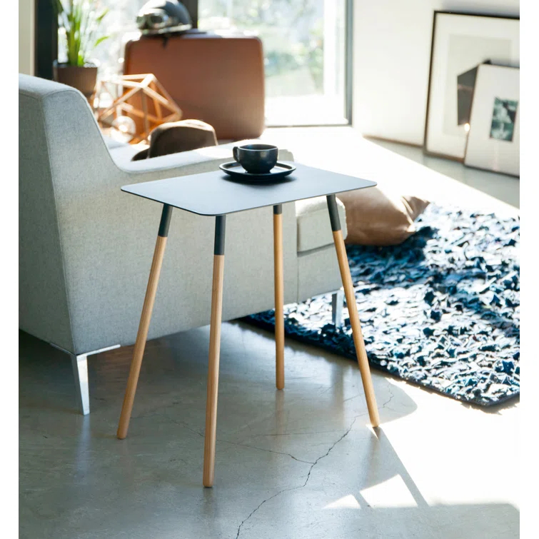 Yamazaki Home Modern Rectangular Side Table For Living Room Or Small Bedside Steel + Wood End Table