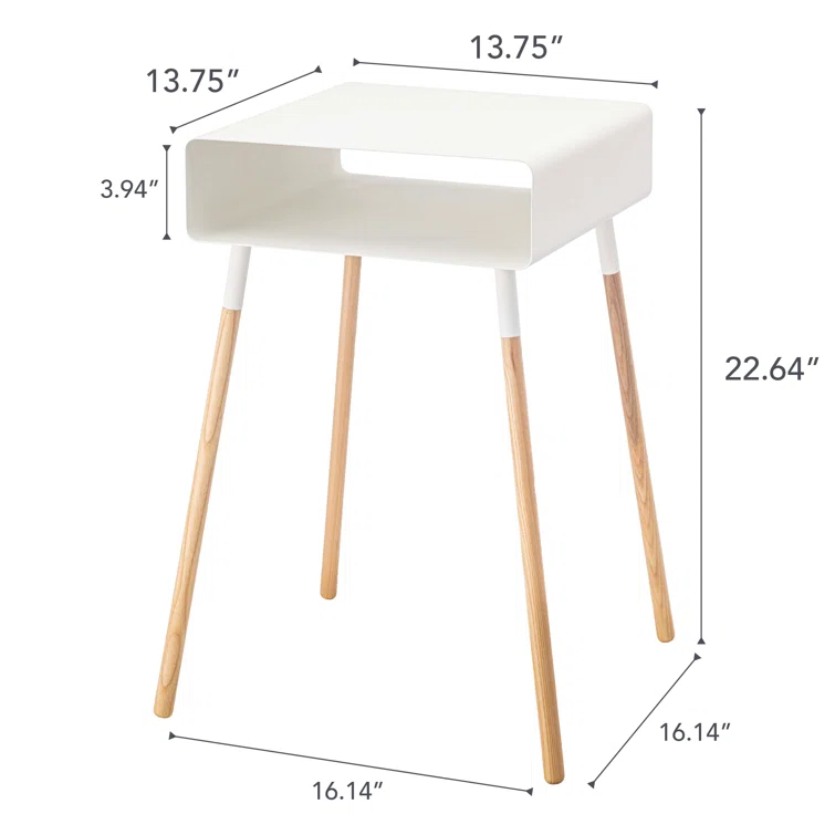 Yamazaki Home Tall Side Table With Storage Shelf, Rectangular Accent Bedside End Table, Steel + Wood