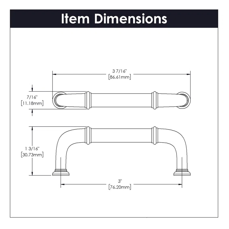 Cottage Kitchen Cabinet Handles, Solid Core Drawer Pulls for Cabinet Doors, 3"