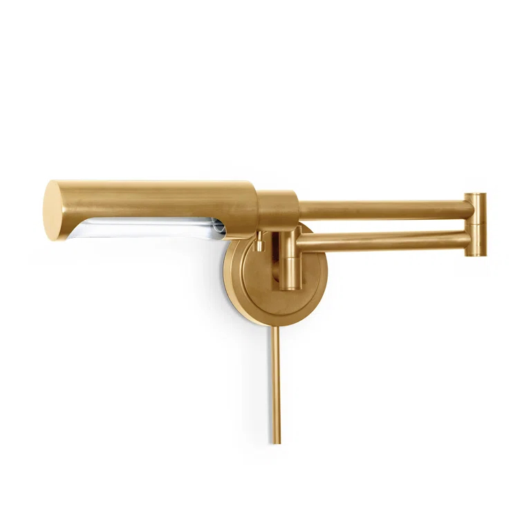 Noble Natural Brass Swing Arm Sconce with Dimmable Metal Shade