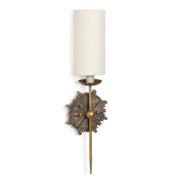 Antique Gold Linen Shade Wall Sconce with Brass Hardware