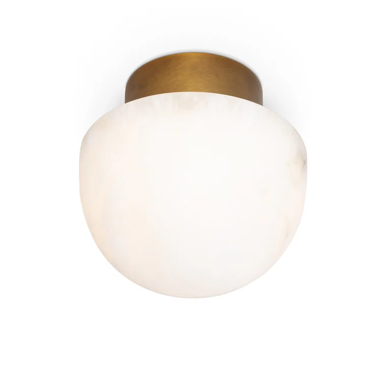Parker Deco-Inspired Natural Alabaster 1-Light LED Flush Mount in Brass