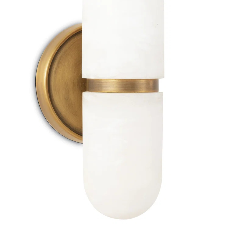 Alabaster and Natural Brass Dual-Light G9 LED Sconce