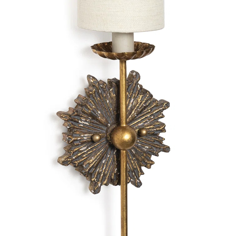 Antique Gold Linen Shade Wall Sconce with Brass Hardware