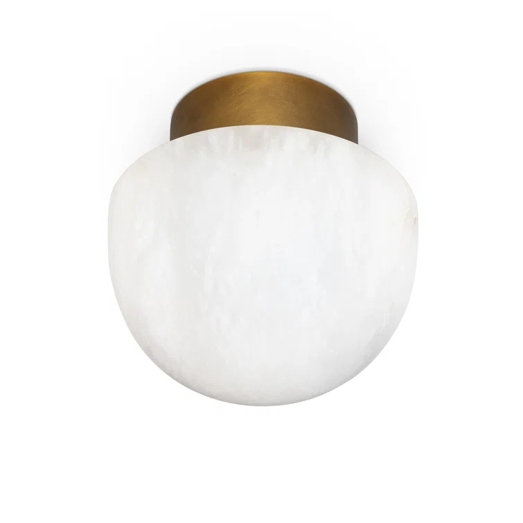 Parker Deco-Inspired Natural Alabaster 1-Light LED Flush Mount in Brass