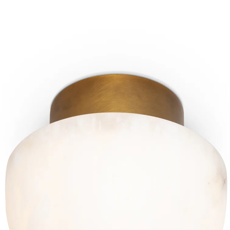 Parker Deco-Inspired Natural Alabaster 1-Light LED Flush Mount in Brass