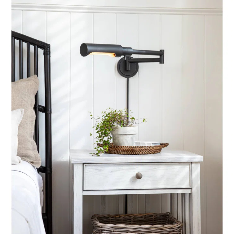 Noble Natural Brass Swing Arm Sconce with Dimmable Metal Shade