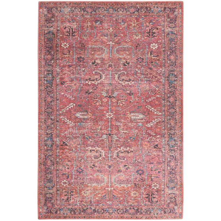 Bungalow Rose Machine Washable Oriental Red Area Rug