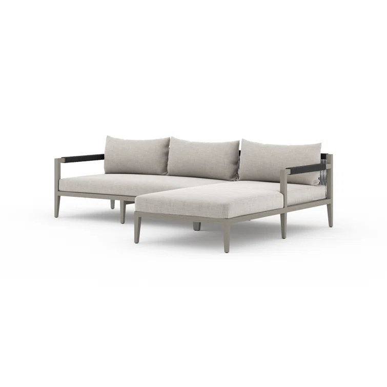 Gray Teak Three-Seat Outdoor Sectional with Cushions