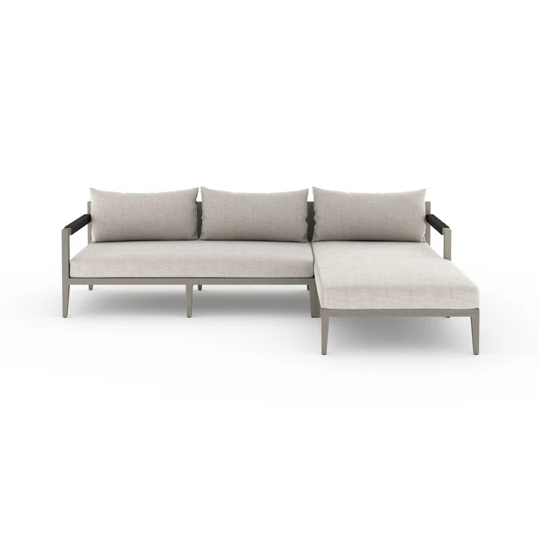 Gray Teak Three-Seat Outdoor Sectional with Cushions