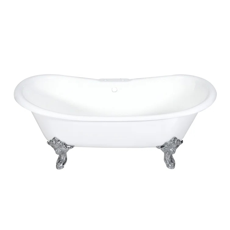 Kingston Brass Aqua Eden 72-Inch Cast Iron Oval Double Slipper Clawfoot Tub (7-Inch Faucet Drillings)