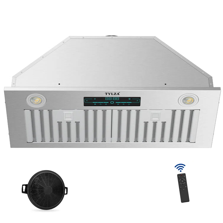 PowerFlow Series 30" 900 CFM Convertible Insert Range Hood Digital Control Panel with Baffle Filter Charcoal Filter and LED Light Stainless Steel Silver
