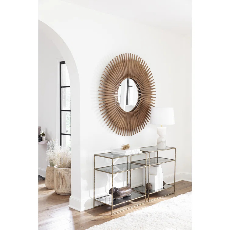 Round Dark Wood Sunburst Wall Mirror