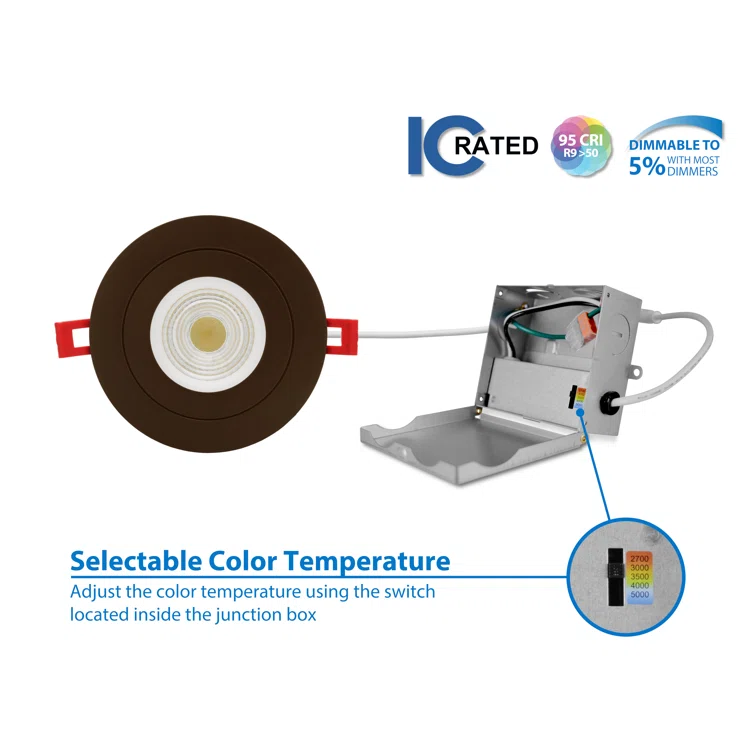 DGF43 4'' Selectable Color Temperature Dimmable Air-Tight IC Rated LED Canless Recessed Lighting Kit