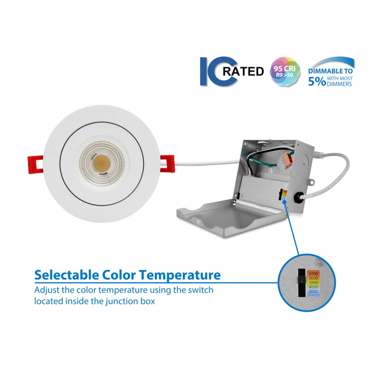 DGF43 4'' Selectable Color Temperature Dimmable Air-Tight IC Rated LED Canless Recessed Lighting Kit