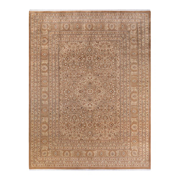 Hand-Knotted Ivory Wool Rectangular Area Rug 9'1" x 11'10"