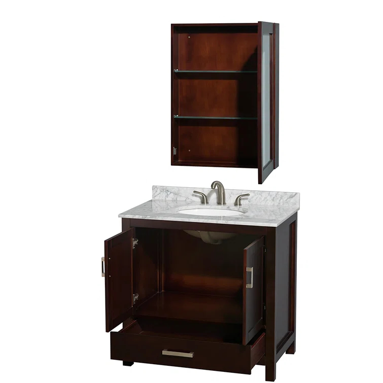 Wyndham Collection Sheffield 36" Freestanding Single Bathroom Vanity with Marble Top