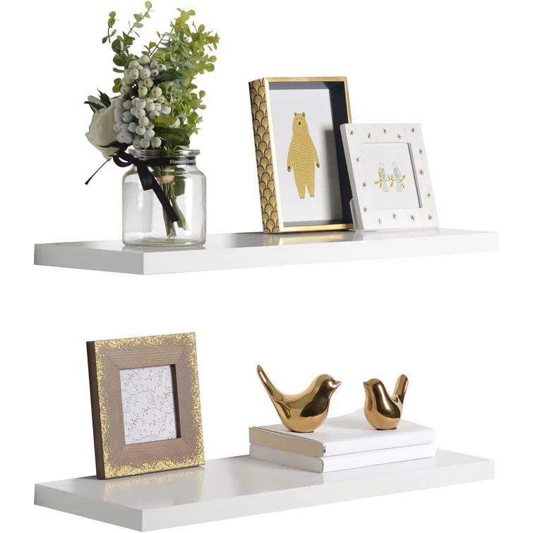 Delta Cycle Slim Floating Wall Shelves, Set of 2, 24’ x 8’ x 1’, White