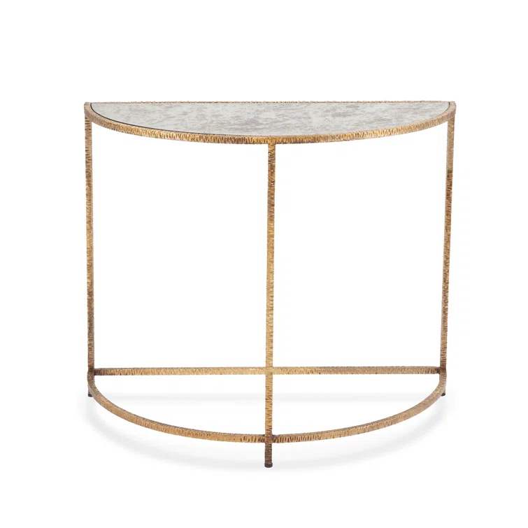 Lustrous Gold Demilune Table with Antiqued Mirror Glass