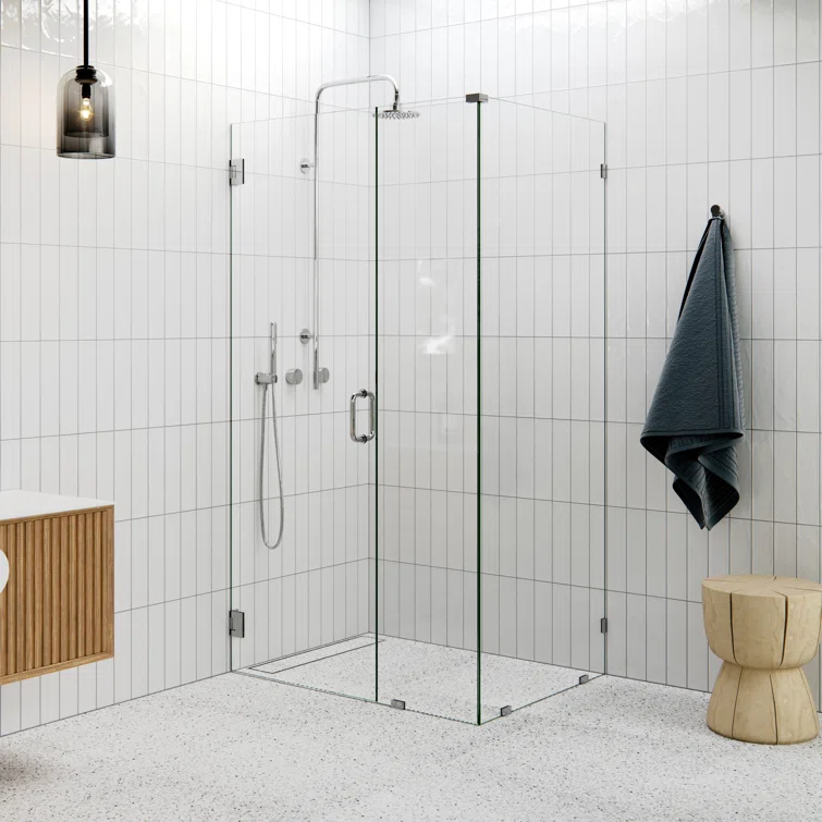 Illume 32 in. x 78 in. 90-degree Fully Frameless Wall Hinged Glass Shower Enclosure