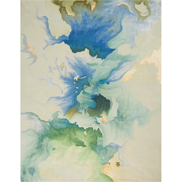 Handmade Blue Abstract Wool Cotton 8' x 10' Rug