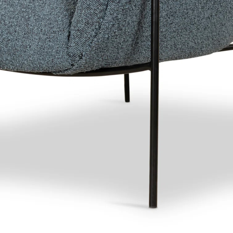Sky Blue Boucle Accent Chair with Metal Base