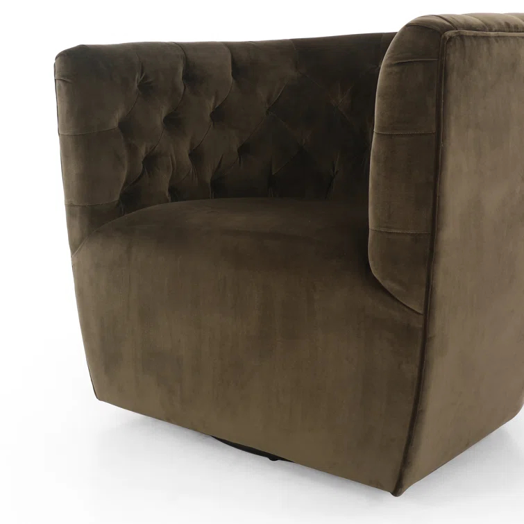 Surrey Olive Contemporary Swivel Chair in Green Boucle