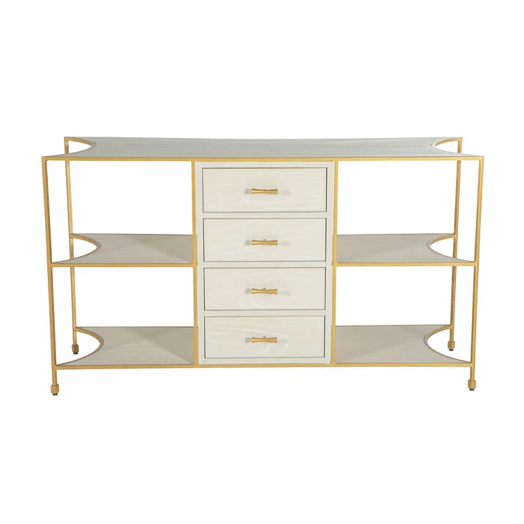 Jeanelle 53.5'' Cerused White Oak and Gold Console Table with Storage