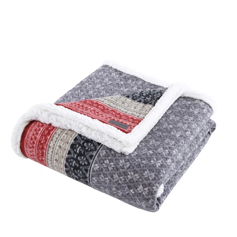 Eddie Bauer Printed Plush Fleece/Sherpa Oversized Throw Blanket