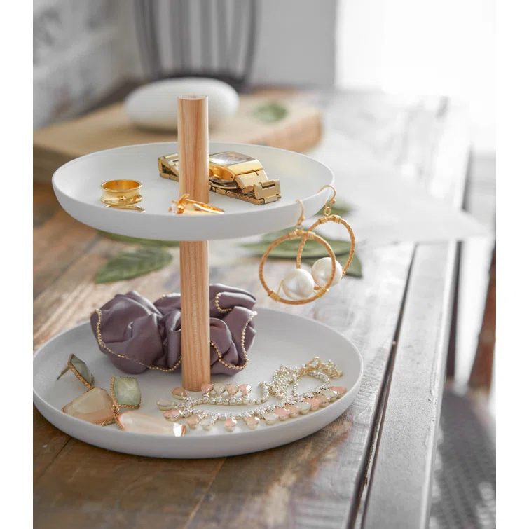 Yamazaki Home Tiered Accessory Trays, Steel + Wood