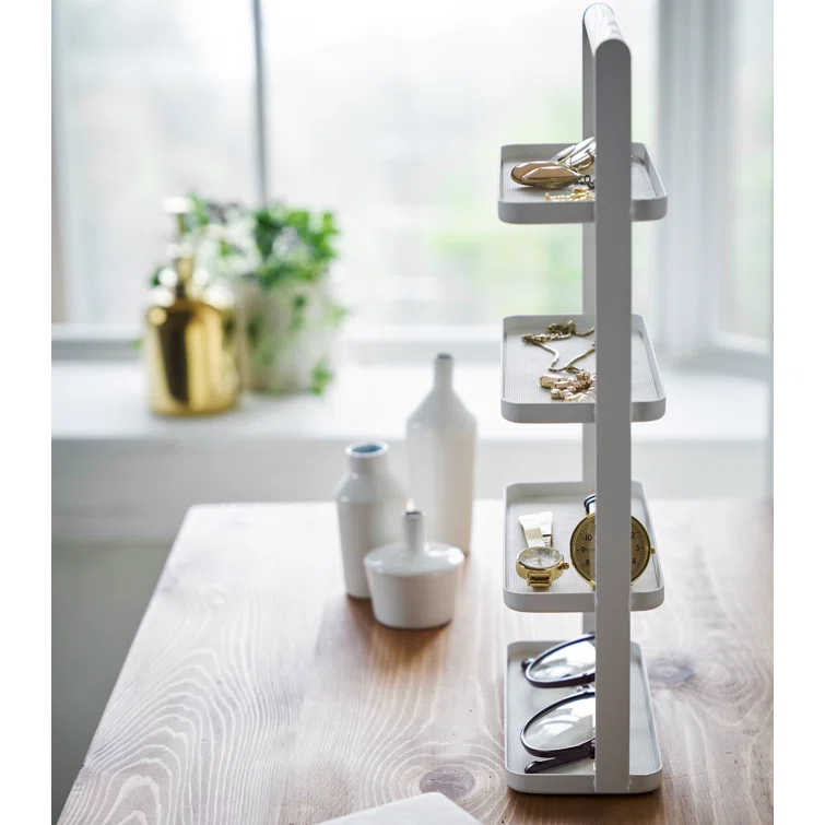 Tosca Yamazaki Home 4-Tier Accessory Tray, Jewelry Holder & Storage Organizer, Steel + Wood, Handles