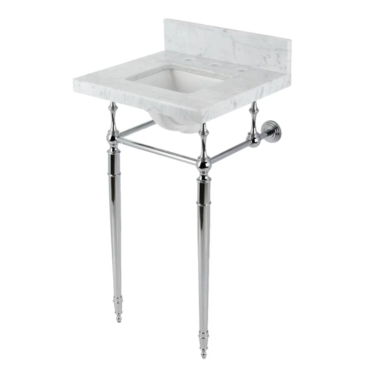 Kingston Brass Edwardian 19-Inch Carrara Marble Console Sink with Brass Legs (8-Inch, 3-Hole)