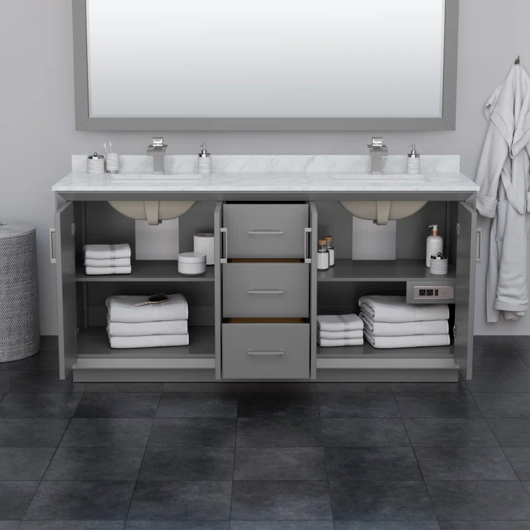 Wyndham Collection 72'' Double Bathroom Vanity with Cultured Marble Top