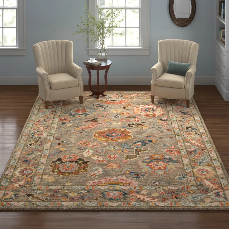 Norge Oriental Handmade Looped Wool Gray / Beige Area Rug