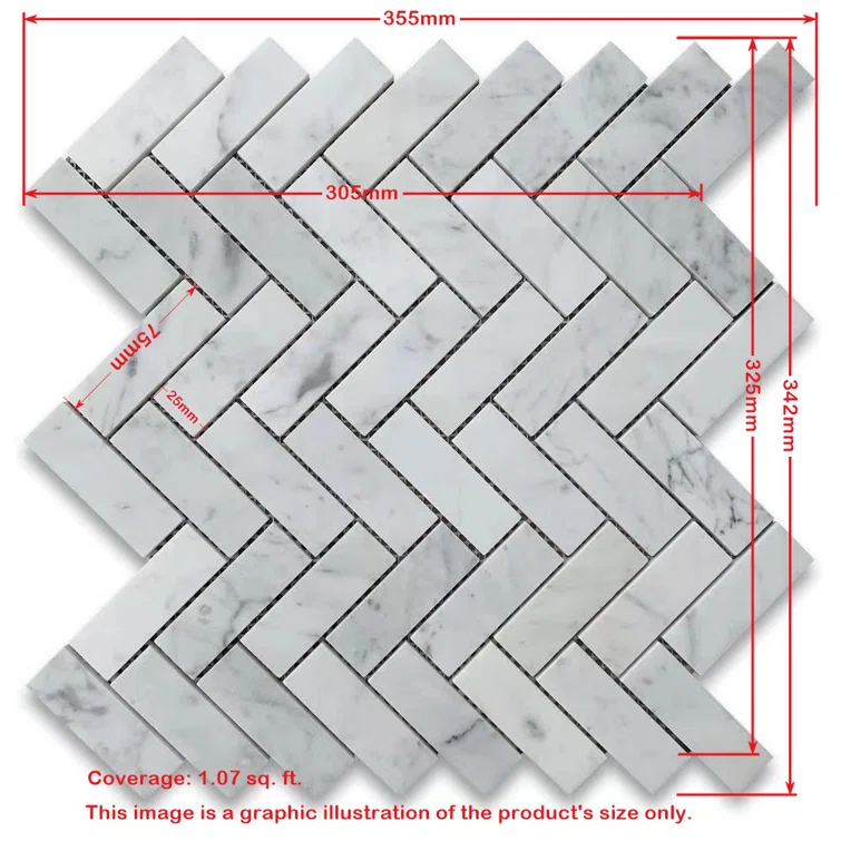 13" x 12" Marble Herringbone / Chevron Mosaic Wall & Floor Tile