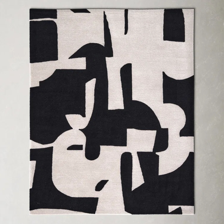 Handmade Abstract Black/ Cream Area Rug (8'X10')