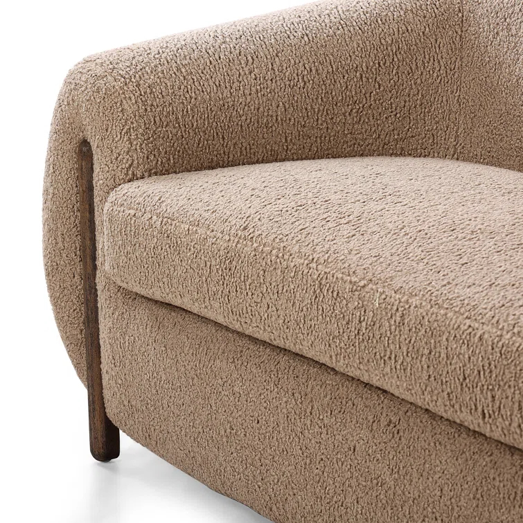 Camel Sheepskin Light Brown Solid Wood Sofa