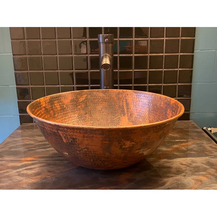 14"Round Copper Vessel Bathroom Sink