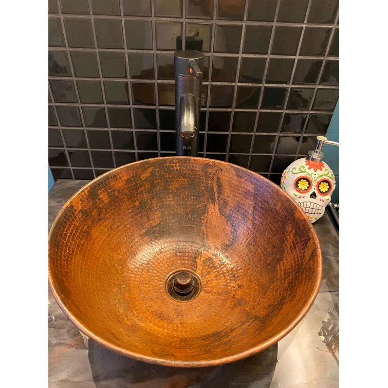 14"Round Copper Vessel Bathroom Sink