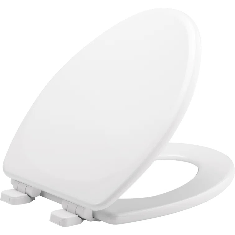 Linden Elongated Slow Close Toilet Seat, Non Slip Heavy Duty Wood, Easy Install, White