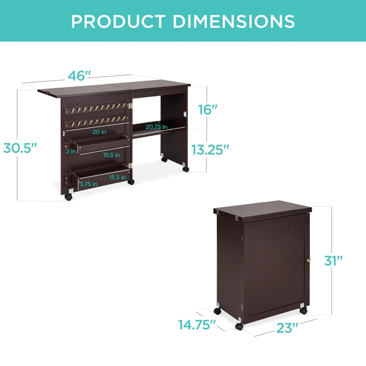 Best Choice Products 46'' x 16'' Sewing Table with Sewing Machine Platform and Wheels