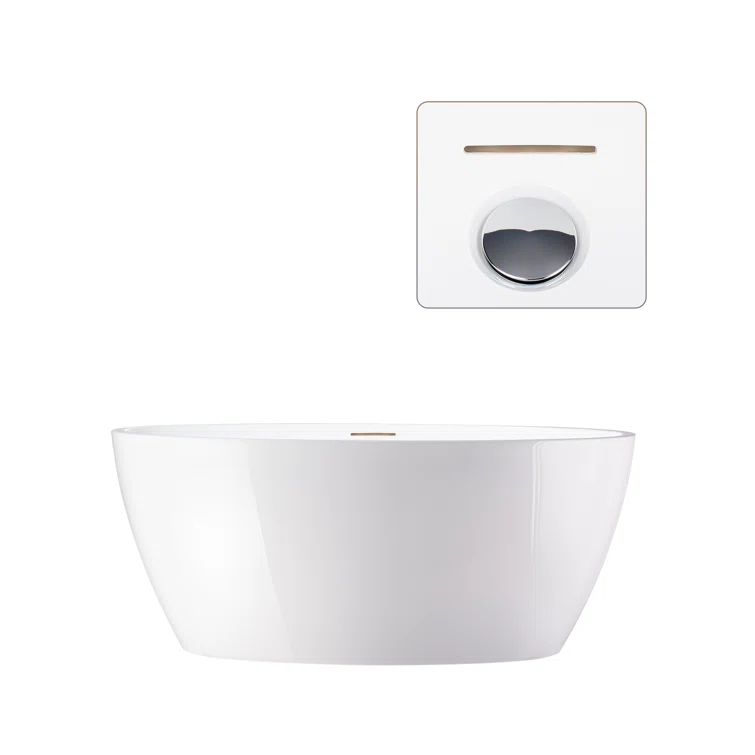 Vanity Art 59" X 32" White Acrylic Freestanding Bathtub