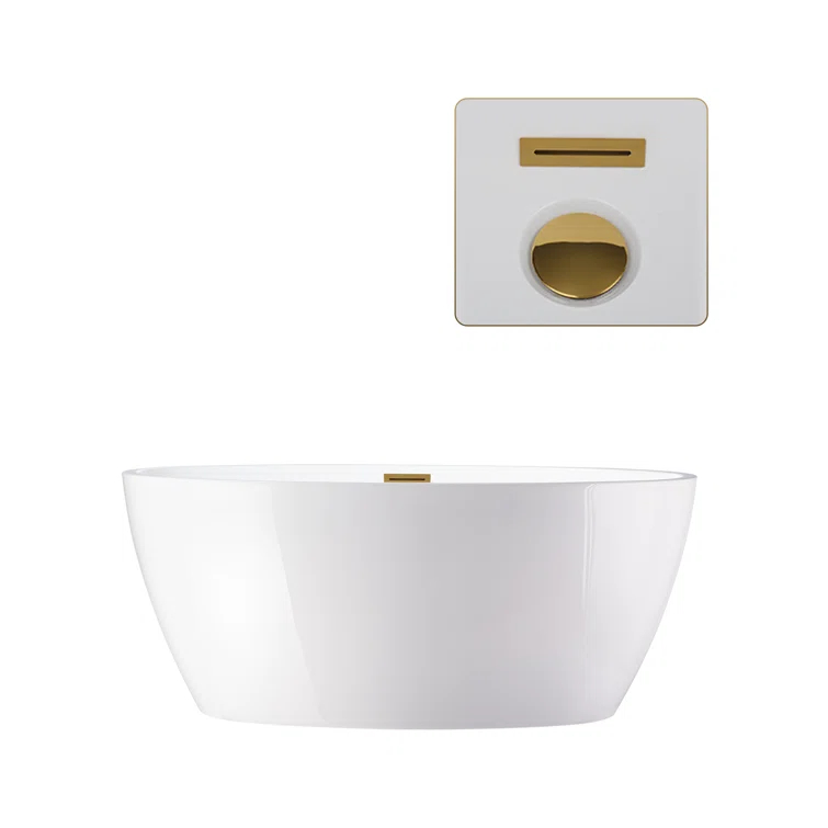 Vanity Art 59" X 32" White Acrylic Freestanding Bathtub