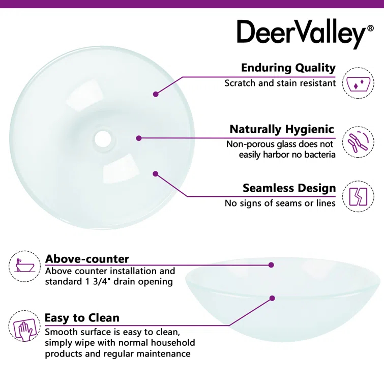 DeerValley Symmetry 16.5'' Circular Glass Vessel Bathroom Sink