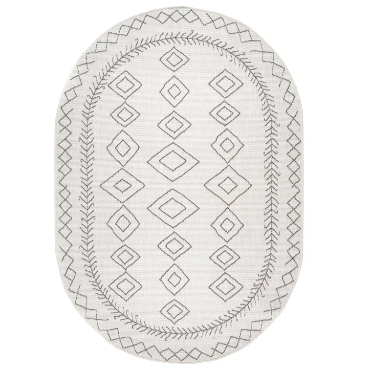 Ezri Diamond Indoor/Outdoor Area Rug for Living Room Patio Deck Front Porch Kitchen, Ivory/Dark Grey