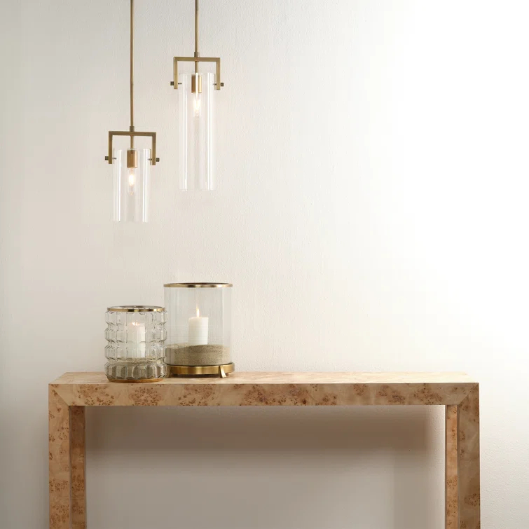 Sleek Antique Brass & Clear Glass Cylinder Pendant Light