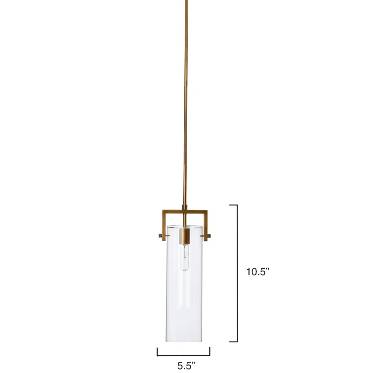 Sleek Antique Brass & Clear Glass Cylinder Pendant Light